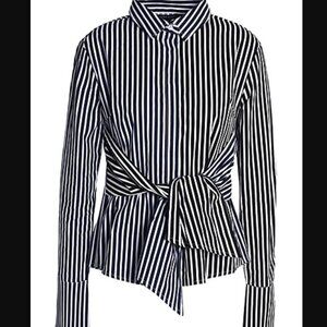 Anthropologie Walter Baker Black Navy White Striped Tie Button-Down Shirt XS